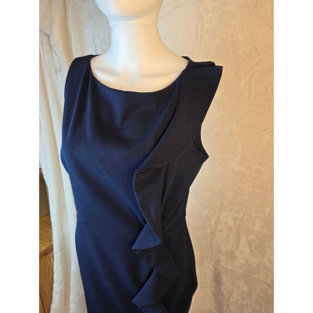 Navy Blue Ruffle Sheath Dress Size 8 Business Casual - Picture 2 of 6